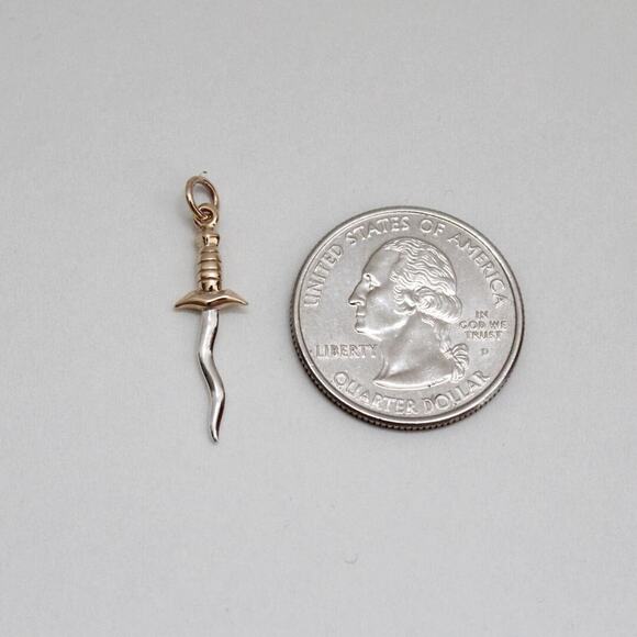 Sterling Silver Dagger Pendant with Bronze Handle and Serpentine Blade - Picture 5 of 5